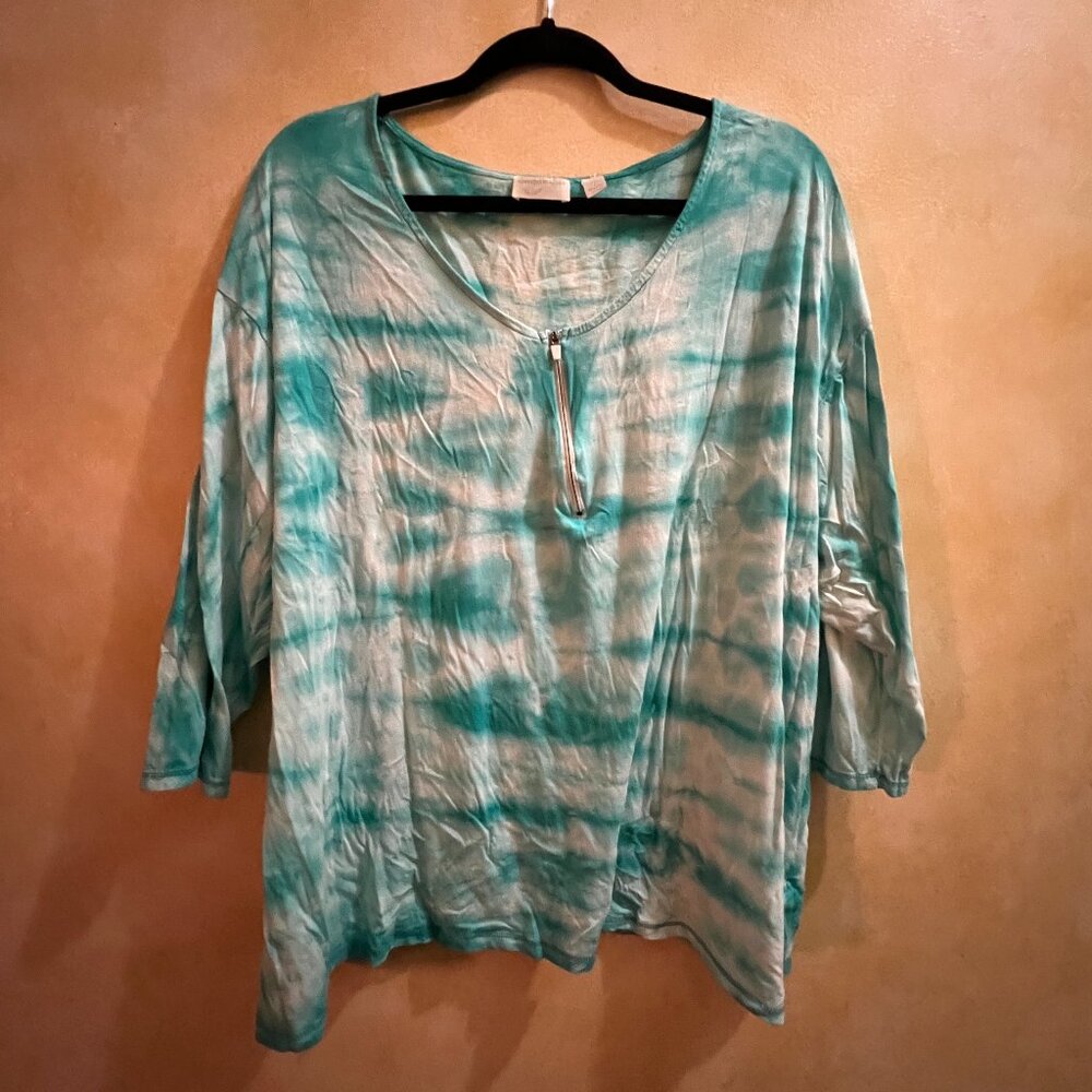Onque Sport Tie-Dye Top – Women’s 2X – Aqua Blue – Lightweight Casual Tee
